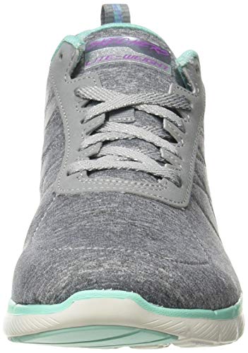 Skechers Flex Appeal 3.0, Zapatillas Mujer, Gris (Gray Mesh/Purple & Green Trim Gymt), 40 EU