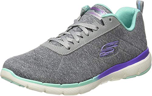 Skechers Flex Appeal 3.0, Zapatillas Mujer, Gris (Gray Mesh/Purple & Green Trim Gymt), 40 EU