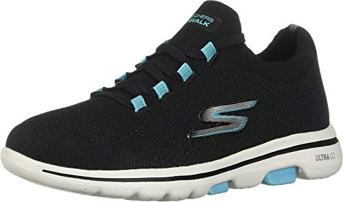 Skechers Go Walk 5-Uprise, Zapatillas Mujer, Negro (Black Textile/Turquoise Trim Bktq), 41 EU