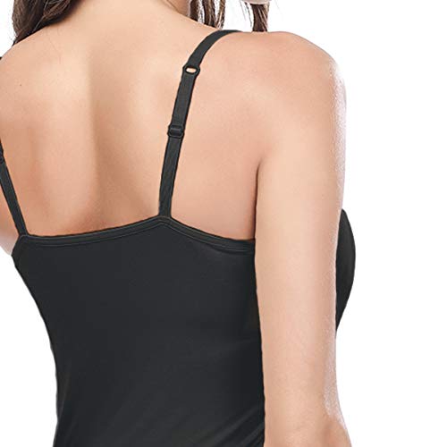 SLIMBELLE Camiseta de Tirantes Mujer con Sujetador Integrado Correas Ajustables sin Aros Cuello Redondo Chaleco Básico Top Negro Blanco Pack de 2 para Copa A-C