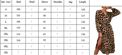 SLYZ 2021 Primavera Y Otoño Mujeres Europeas Y Americanas Sexy con Cuello En V Estampado De Leopardo De Manga Larga Vestido De Gasa Mujer