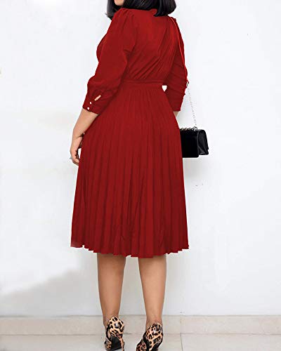 SLYZ 2021 Señoras Primavera Y Otoño Xin Nuevo Vestido Plisado con Botones De Gran Tamaño A La Moda De Gran Tamaño para Mujer