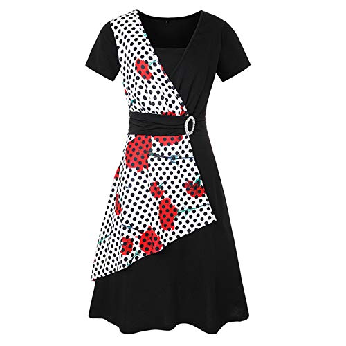 SLYZ 2021 Vestido De Mujer De Temperamento Retro Grande con Cuello En V Y Manga Corta con Cuello En V De Verano para Mujer