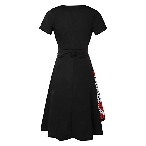 SLYZ 2021 Vestido De Mujer De Temperamento Retro Grande con Cuello En V Y Manga Corta con Cuello En V De Verano para Mujer