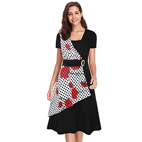 SLYZ 2021 Vestido De Mujer De Temperamento Retro Grande con Cuello En V Y Manga Corta con Cuello En V De Verano para Mujer