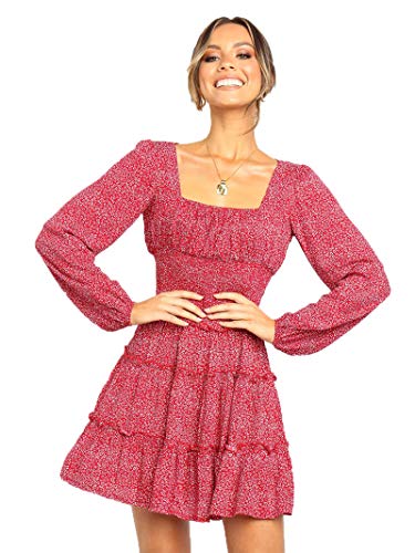 SLYZ Primavera Vestido De Gasa De Manga Larga para Damas Europeas Y Americanas con Vestido Floral De Temperamento Entallado