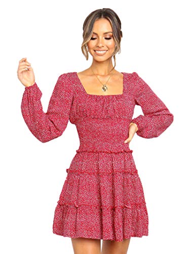 SLYZ Primavera Vestido De Gasa De Manga Larga para Damas Europeas Y Americanas con Vestido Floral De Temperamento Entallado