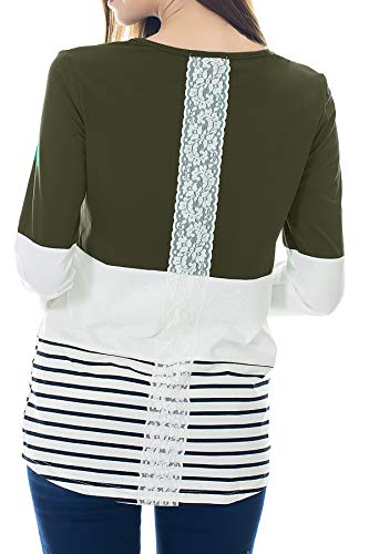 Smallshow Tops de Amamantar de Manga Larga para Mujer Camisa de Lactancia a Rayas con Encaje en la Espalda Army Green M