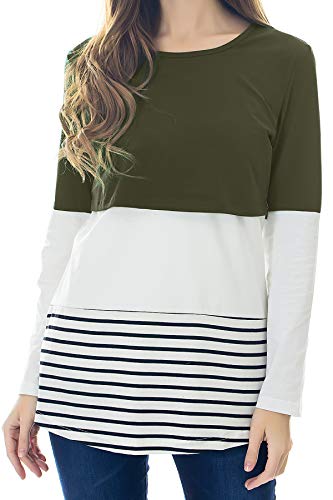 Smallshow Tops de Amamantar de Manga Larga para Mujer Camisa de Lactancia a Rayas con Encaje en la Espalda Army Green M