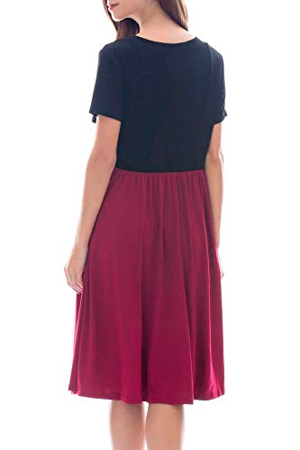 Smallshow Vestido para Premamá de Mangas Cortas Ropa Casual de Maternidad para Lactancia Black/Wine Large