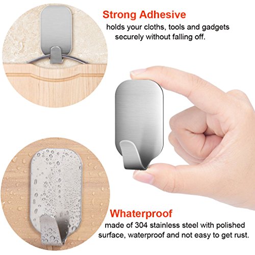 Smaluck - Paquete de 16 ganchos autoadhesivos, acero inoxidable 3M, percha de pared adhesiva para ropa, abrigo, toalla, llaves, bolsas, hogar, cocina, baño, agua y a prueba de óxido.