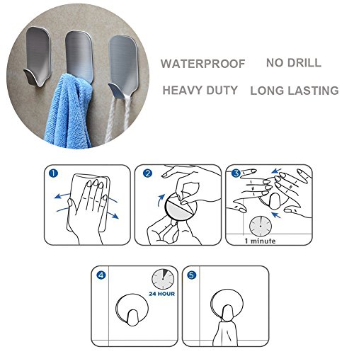 Smaluck - Paquete de 16 ganchos autoadhesivos, acero inoxidable 3M, percha de pared adhesiva para ropa, abrigo, toalla, llaves, bolsas, hogar, cocina, baño, agua y a prueba de óxido.