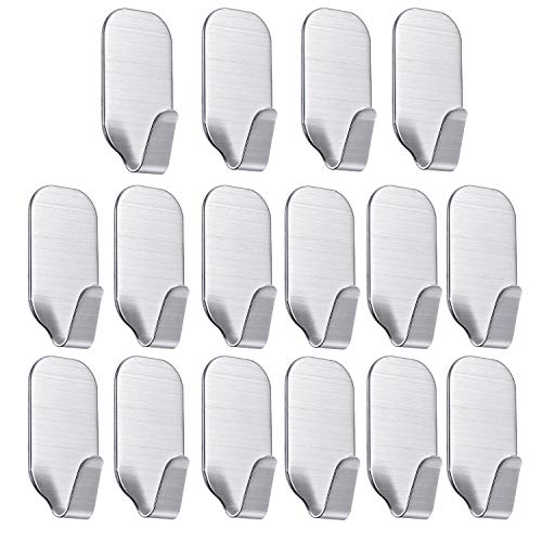 Smaluck - Paquete de 16 ganchos autoadhesivos, acero inoxidable 3M, percha de pared adhesiva para ropa, abrigo, toalla, llaves, bolsas, hogar, cocina, baño, agua y a prueba de óxido.