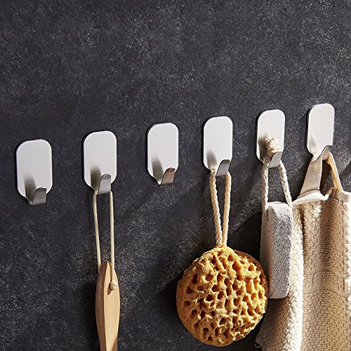 Smaluck - Paquete de 16 ganchos autoadhesivos, acero inoxidable 3M, percha de pared adhesiva para ropa, abrigo, toalla, llaves, bolsas, hogar, cocina, baño, agua y a prueba de óxido.