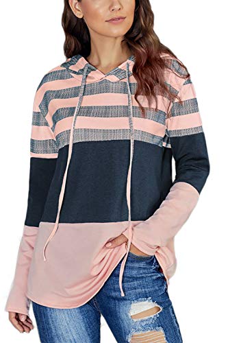 SMENG Jersey de manga larga para mujer, diseño de rayas Rosa. L