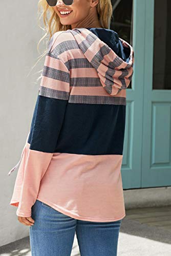 SMENG Jersey de manga larga para mujer, diseño de rayas Rosa. L