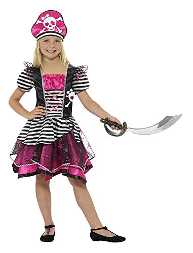 Smiffy'S 21981M Disfraz Perfecto De Pirata Para Chica Con Vestido Y Sombrero, Negro / Rosa, M - Edad 7-9 Años