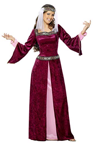Smiffys-30816X2 Miffy Disfraz de Lady Marion, Color borgoña, con Vestido y Pieza para la Cabeza, XXL-EU Tamaño 52-54 (Smiffy'S 30816X2)