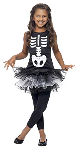 Smiffys-43029l Diseño Disfraz de Esqueleto, Vestido con tutú Estampado, Color Negro, L-Edad 10-12 años (Smiffy'S 43029L)