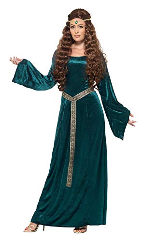 Smiffys-45497S Disfraz de Doncella Medieval, con Vestido y Diadema, Color Verde, S-EU Tamaño 36-38 (Smiffy'S 45497S)