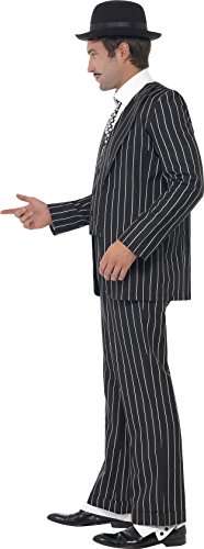 Smiffys- Disfraz de jefe gánster vintage, con chaqueta, corbata, chaleco y pechera de camisa, pantalones, Color negro, XL - Tamaño 46"-48" (Smiffy's 23042XL) , color/modelo surtido
