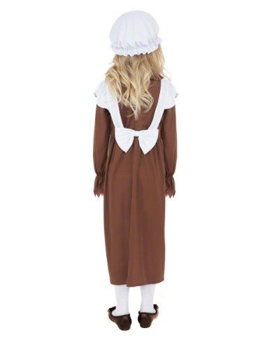 Smiffy's Smiffys- Disfraz de niña Victoriana pobre, Vestido y Gorro, Color marrón y blanco, M - Edad 7-9 años 38637M