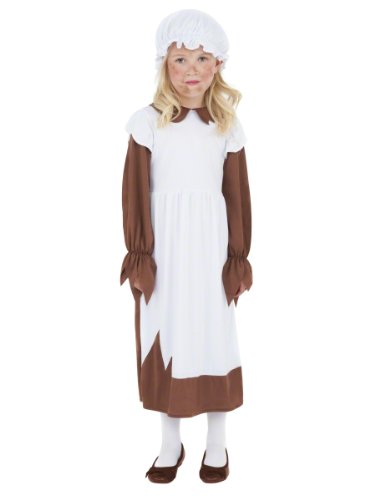 Smiffy's Smiffys- Disfraz de niña Victoriana pobre, Vestido y Gorro, Color marrón y blanco, M - Edad 7-9 años 38637M