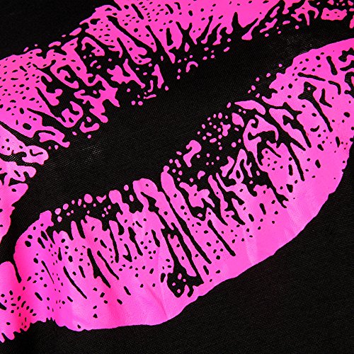Smile Fish Camiseta de manga corta para mujer, estilo casual, con estampado de labios y estrellas, talla 80 Negro Rose XXXL