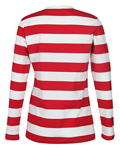 Smile Fish Camiseta de manga larga a rayas para mujer, cuello redondo, básica, con texto en alemán rojo / blanco XXL