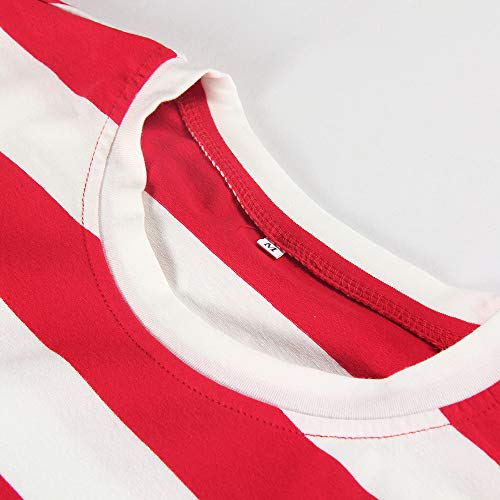 Smile Fish Camiseta de manga larga a rayas para mujer, cuello redondo, básica, con texto en alemán rojo / blanco XXL