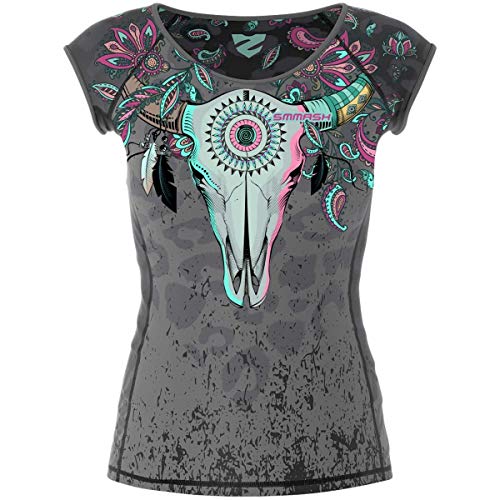 SMMASH Cheetah Camiseta Deporte de Manga Corta para Mujer, Ropa Deportiva Mujer para Fitness, Yoga, Formación, Crossfit, Material Transpirable y Antibacteriano, (S)