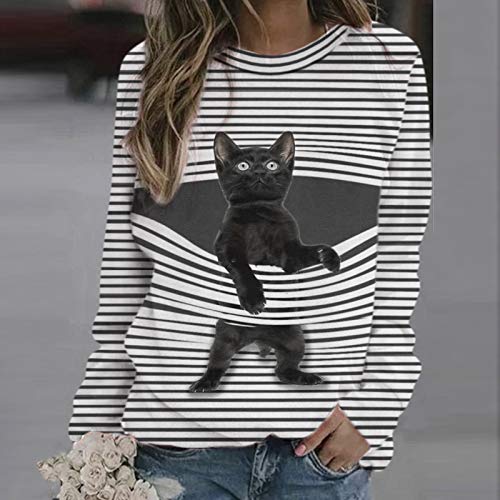Snakell Sudadera con Estampado de Gatos Linda para Mujer Camiseta gráfica Tops de Manga Larga Blusa Pullover, Blusa de Mujer, Mujer Casual Camiseta de Manga Larga para Mujer