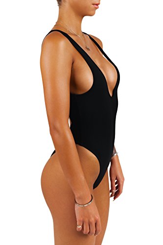 sofsy Negro Bañador de una Pieza Mujeres Plus Size Traje de baño Push Up Corte Alto Espalda Baja Natación Playa Vintage Retro 80s 90s Talla XXL Xxlarge 32dd 34dd 36dd 38dd