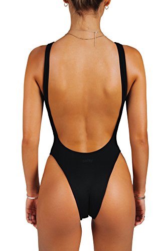 sofsy Negro Bañador de una Pieza Mujeres Plus Size Traje de baño Push Up Corte Alto Espalda Baja Natación Playa Vintage Retro 80s 90s Talla XXL Xxlarge 32dd 34dd 36dd 38dd