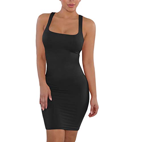 SOIMISS Vestido Ajustado sin Mangas Bodycon Sexy Vestido Midi Club Básico Vestido sin Mangas para Fiesta Clubwear Mujer (Negro)