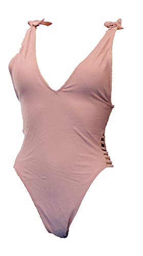 SOL Y PLAYA - Bañador Traje de baño de una Pieza Vientre Plano diseño Moderno Frontal en V y Tiras en la Pierna Alta Toque Sexy para Mujer Chica señora (44 - XL, Carmin)