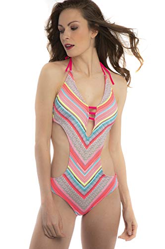 SOL Y PLAYA--Bañador una Pieza Diseño de patrón de Onda de Color para Mujer Chica señora triquini de Mujer (40 - M, Rayas de Color)