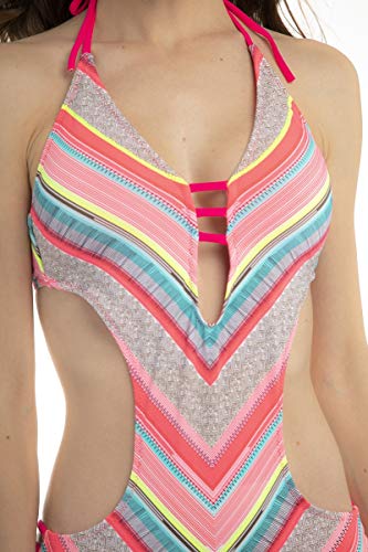 SOL Y PLAYA--Bañador una Pieza Diseño de patrón de Onda de Color para Mujer Chica señora triquini de Mujer (40 - M, Rayas de Color)