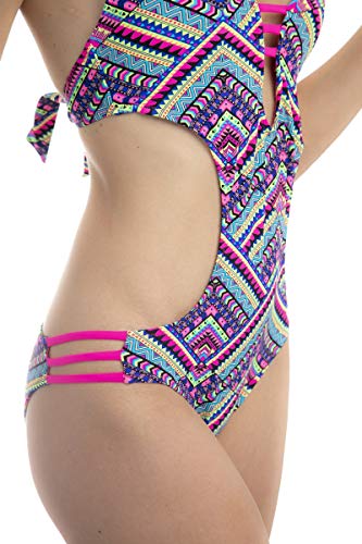 SOL Y PLAYA--Bañador una Pieza Diseño de patrón de Onda de Color para Mujer Chica señora triquini de Mujer (42 - L, patrón de Onda de Color)
