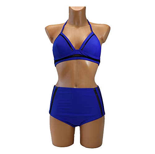 SOL Y PLAYA - Conjunto Bikini triangulo Halter Bandeau Push up con aro Braga Alta diseño Sexy Efecto Transparencias Moderno para Mujer Chica señora (38 - S, Azul-2)