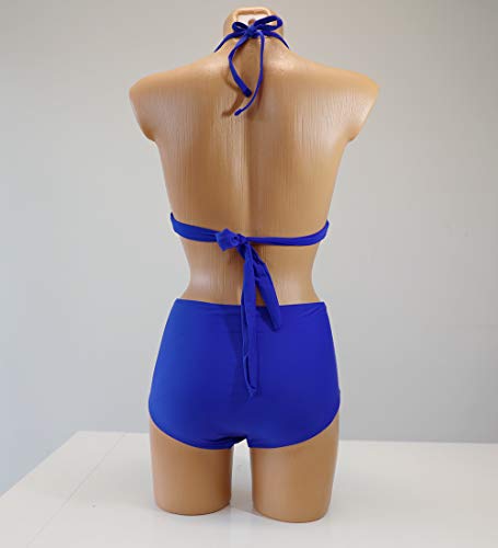 SOL Y PLAYA - Conjunto Bikini triangulo Halter Bandeau Push up con aro Braga Alta diseño Sexy Efecto Transparencias Moderno para Mujer Chica señora (38 - S, Azul-2)
