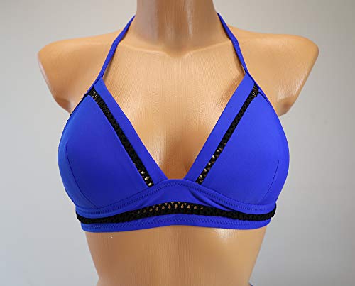 SOL Y PLAYA - Conjunto Bikini triangulo Halter Bandeau Push up con aro Braga Alta diseño Sexy Efecto Transparencias Moderno para Mujer Chica señora (38 - S, Azul-2)