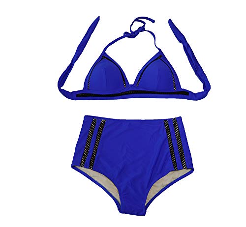 SOL Y PLAYA - Conjunto Bikini triangulo Halter Bandeau Push up con aro Braga Alta diseño Sexy Efecto Transparencias Moderno para Mujer Chica señora (38 - S, Azul-2)