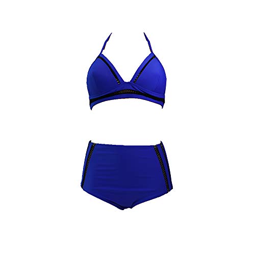 SOL Y PLAYA - Conjunto Bikini triangulo Halter Bandeau Push up con aro Braga Alta diseño Sexy Efecto Transparencias Moderno para Mujer Chica señora (38 - S, Azul-2)