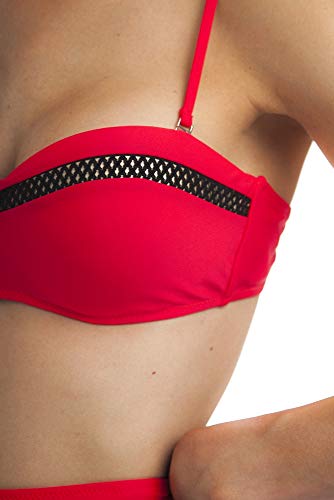 SOL Y PLAYA - Conjunto Bikini triangulo Halter Bandeau Push up con aro Braga Alta diseño Sexy Efecto Transparencias Moderno para Mujer Chica señora (44 - XL, Rojo)