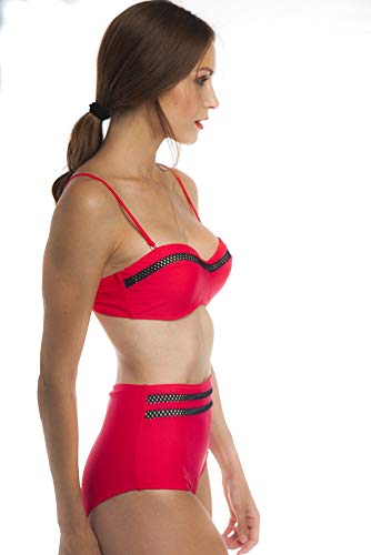 SOL Y PLAYA - Conjunto Bikini triangulo Halter Bandeau Push up con aro Braga Alta diseño Sexy Efecto Transparencias Moderno para Mujer Chica señora (44 - XL, Rojo)