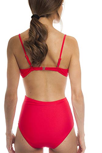 SOL Y PLAYA - Conjunto Bikini triangulo Halter Bandeau Push up con aro Braga Alta diseño Sexy Efecto Transparencias Moderno para Mujer Chica señora (44 - XL, Rojo)