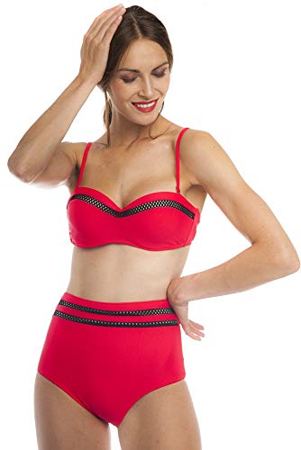 SOL Y PLAYA - Conjunto Bikini triangulo Halter Bandeau Push up con aro Braga Alta diseño Sexy Efecto Transparencias Moderno para Mujer Chica señora (44 - XL, Rojo)