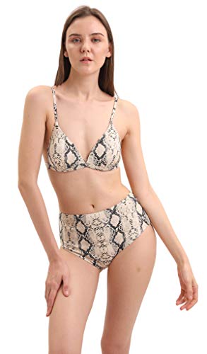 SOL Y PLAYA - Conjunto Bikini triangulo Push up diseño Rayas Multicolor o Serpiente Braga Alta Moderno para Mujer Chica señora Piscina Verano (42 - L, Serpiente)