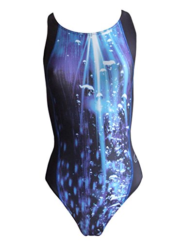 Solar Bañador, espalda 880135 – 50 NEGRO, Mujer, color schwarz/blau/weiss gemustert, tamaño 36